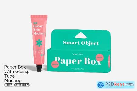 Paper Box With Glossy Tube Mockup