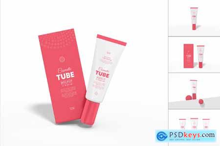 Cosmetic Tube With Box Packaging Mockup Set