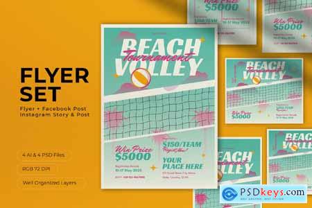 Blue Gradient Volley Tournament Flyer set