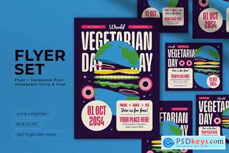 Purple Modern World Vegetarian Day Flyer Set