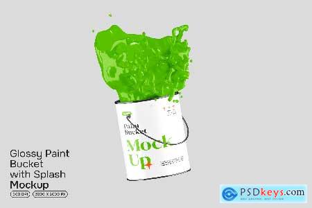 Glossy Paint Bucket with Splash Mockup