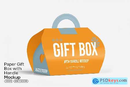 Paper Gift Box with Handle Mockup