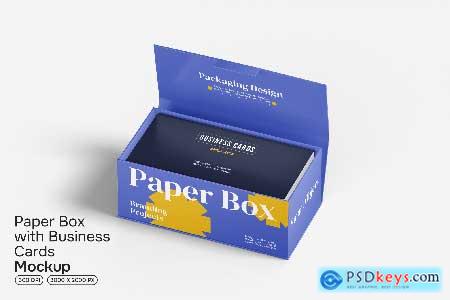 Paper Box with Business Cards Mockup