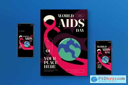 Red Flat Design World AIDS Day Flyer Set