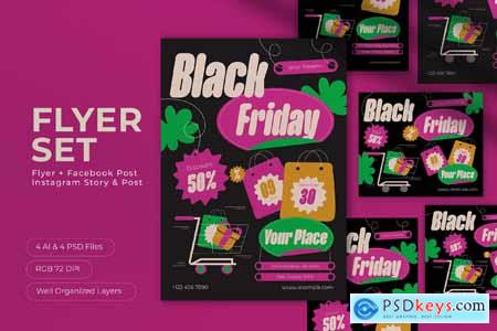 Black Hand Draw Black Friday Flyer Set