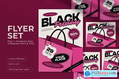 Black Pink Gothic Playful Black Friday Flyer Set