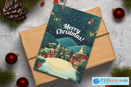 Christmas Card On Gift Box Mockup