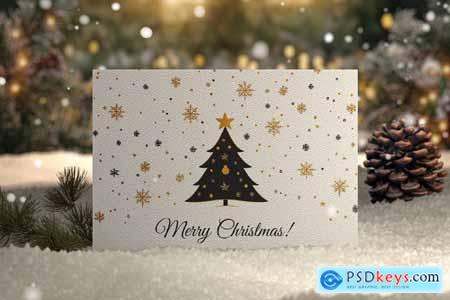 Christmas Greeting Card With Snowflakes Mockup