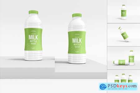 Glossy Plastic Milk Bottle Packaging Mockup Set