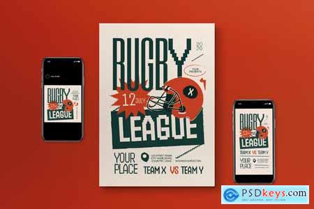 Orange Hand Drawn Rugby League Flyer Set