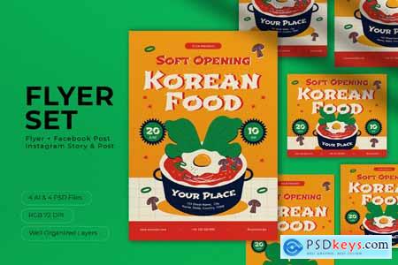 Yellow Playful Soft Opening Korean Food Flyer Set