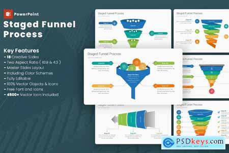 Staged Funnel Process PowerPoint Templates