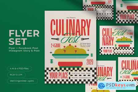 White Flat Design Culinary Fest Flyer Set