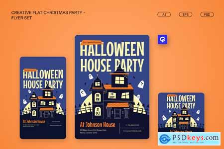 Creative Halloween House Party Flyer Set 004