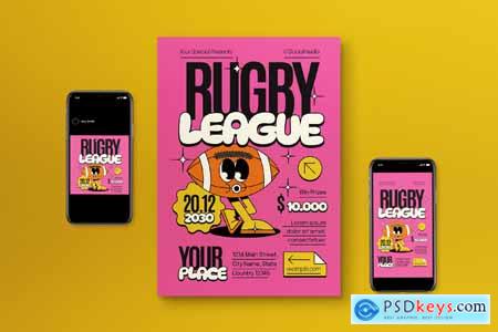 Pink Black Retro Cartoon Rugby League Flyer Set