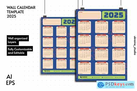 Calendar 2025 Vintage Blue Template