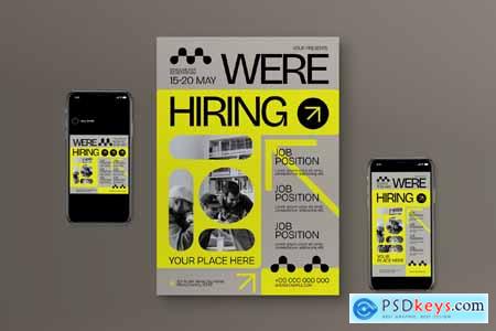 Yellow Utilitarian We're Hiring Flyer Set