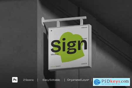 Hanging Square Sign Mockup 003