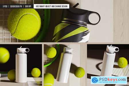 Water Bottle with Tennis Balls Mockup