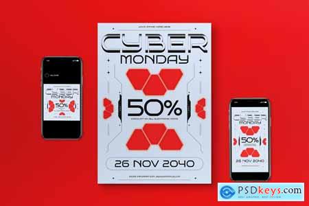 White Edgy Futuristic Cyber Monday Flyer Set