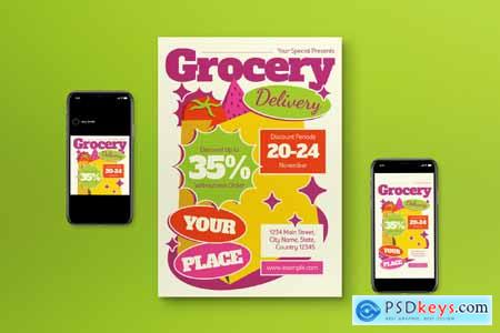 Pink Cream Maximalist Grocery Delivery Flyer Set