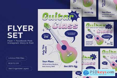 White Flat Design Guitar Class Flyer Set