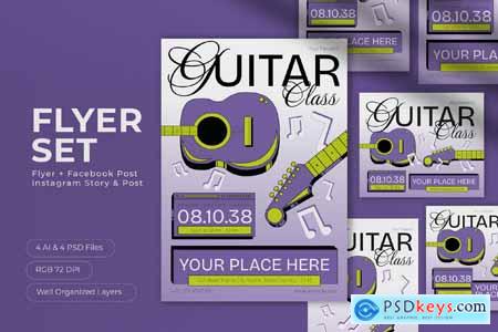 Purple Gradient Modern Guitar Class Flyer Set