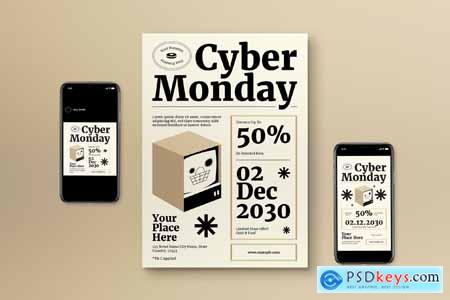 White Minimalist Cyber Monday Flyer Set