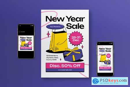 Purple Quirky New Year Sale Flyer Set