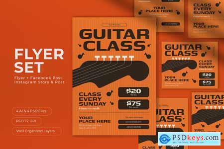 Brown Flat Design Guitar Class Flyer Set