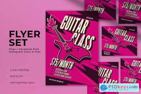 Pink Abstract Shape Guitar Class Flyer Set