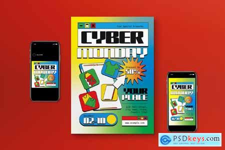 White Blue Y2K Cyber Monday Flyer Set