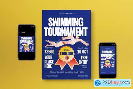 Blue White Swimming Tournament Flyer Set