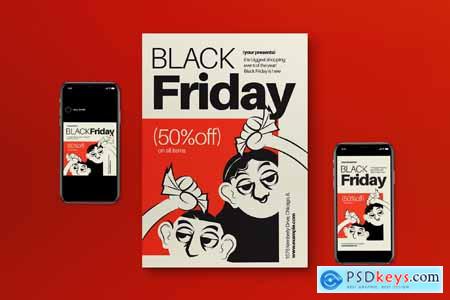 Beige Flat Design Black Friday Flyer Set