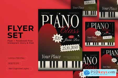 Red Modern Gradient Piano Class Flyer Set