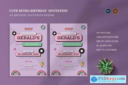 Cute Retro Birthday Invitation