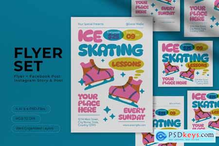 Pink Blue Risograph Ice Skating Flyer Set