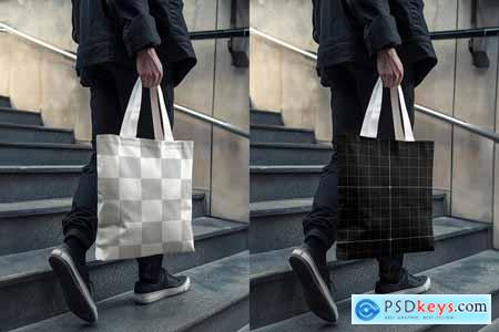 Tote Bag Mockup-Men Walking in City