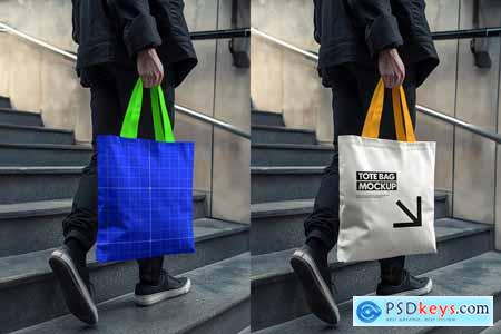 Tote Bag Mockup-Men Walking in City