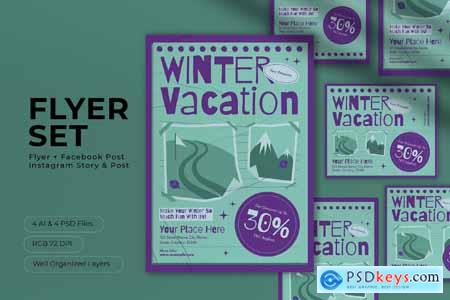 Purple Scrapbooking Winter Vacation Flyer Set