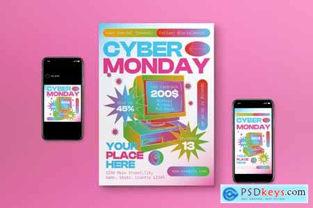 Blue Pink Y2K Cyber Monday Flyer Set