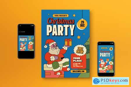 Blue Flat Design Christmas Party Flyer Set