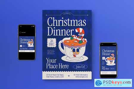 Blue Minimalist Christmas Dinner Flyer Set