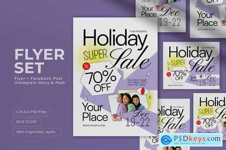 Purple Minimalist Holiday Super Sale Flyer Set