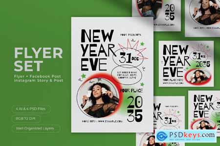 White Minimalist New Year Eve Flyer Set