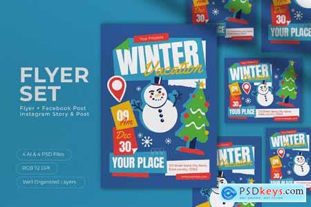 Blue Scrapbooking Winter Vacation Flyer Set