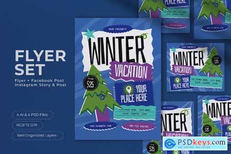 Blue Scrapbooking Winter Vacation Flyer Set