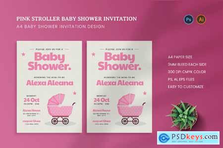 Pinky Stroller Baby Shower Invitation