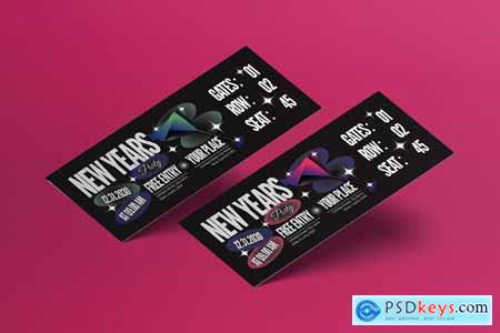 Green Pink Maximalist New Years Party Ticket