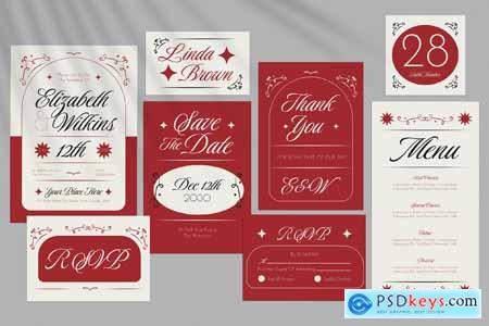 White Red Elegant Wedding Invitation Set